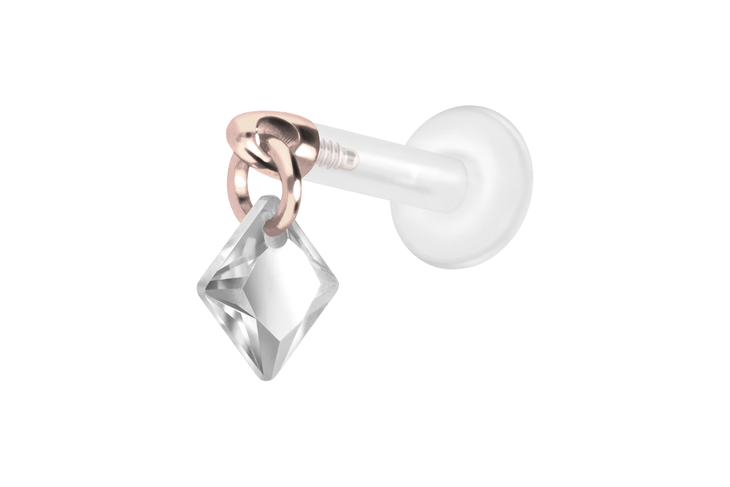 PTFE Labret Piercing mit Innengewinde + Titan-Aufsatz KRISTALLQUADRAT